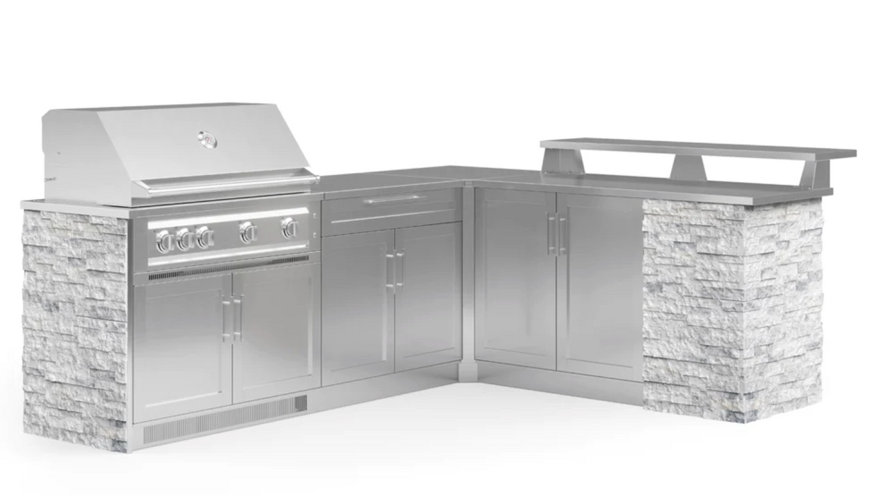 Outdoor Kitchen Signature Series 8 Piece L Shape Cabinet Set With 40'' Grill BBQ GRILL New Age Outdoor Kitchen Signature Series 8 Piece L Shape Cabinet Set With Grill - White Crystal Marble Outdoor Kitchen Signature Series 8 Piece L Shape Cabinet Set With Grill - LPG 