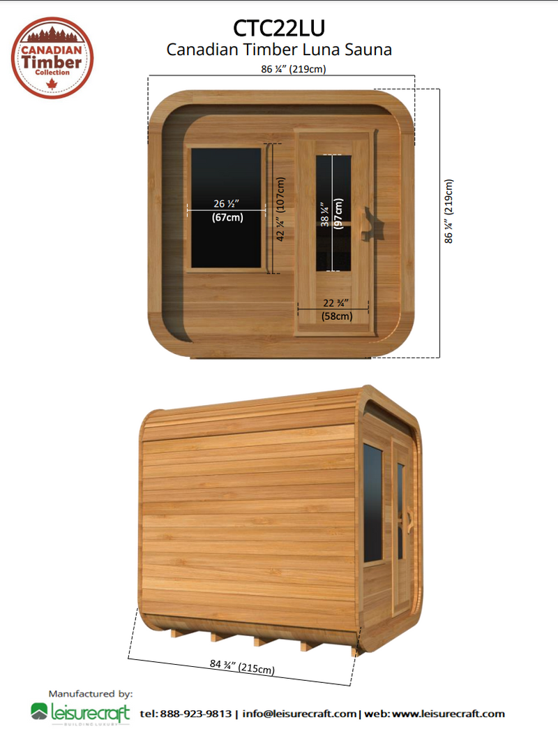 Dundalk Canadian Timber Luna White Cedar Outdoor Sauna | 2-4 People | Wood or Electric Heater  Dundalk Leisurecraft   