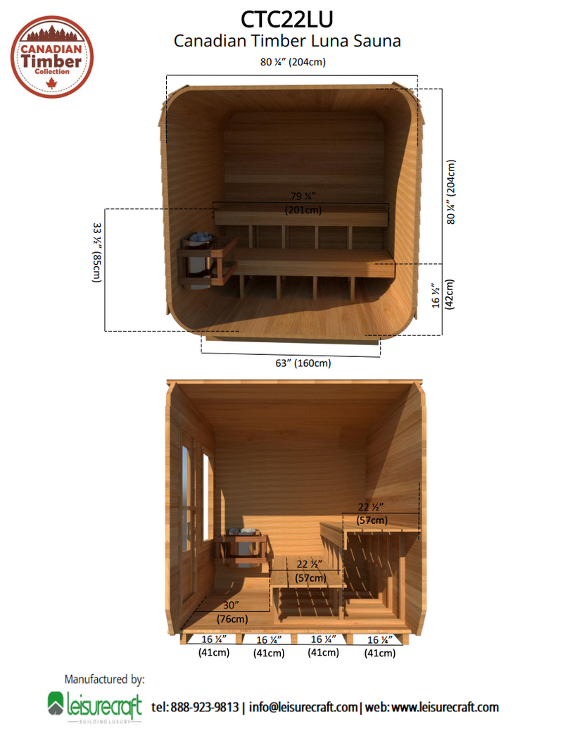 Dundalk Canadian Timber Luna White Cedar Outdoor Sauna | 2-4 People | Wood or Electric Heater  Dundalk Leisurecraft   
