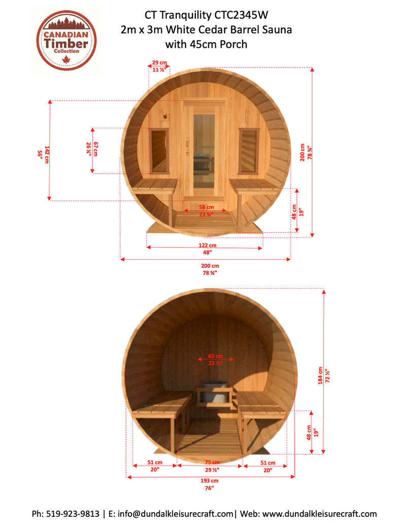 Dundalk Canadian Timber White Cedar Tranquility Outdoor | 2-4 People | Wood or Electric Heater sauna Dundalk Leisurecraft   