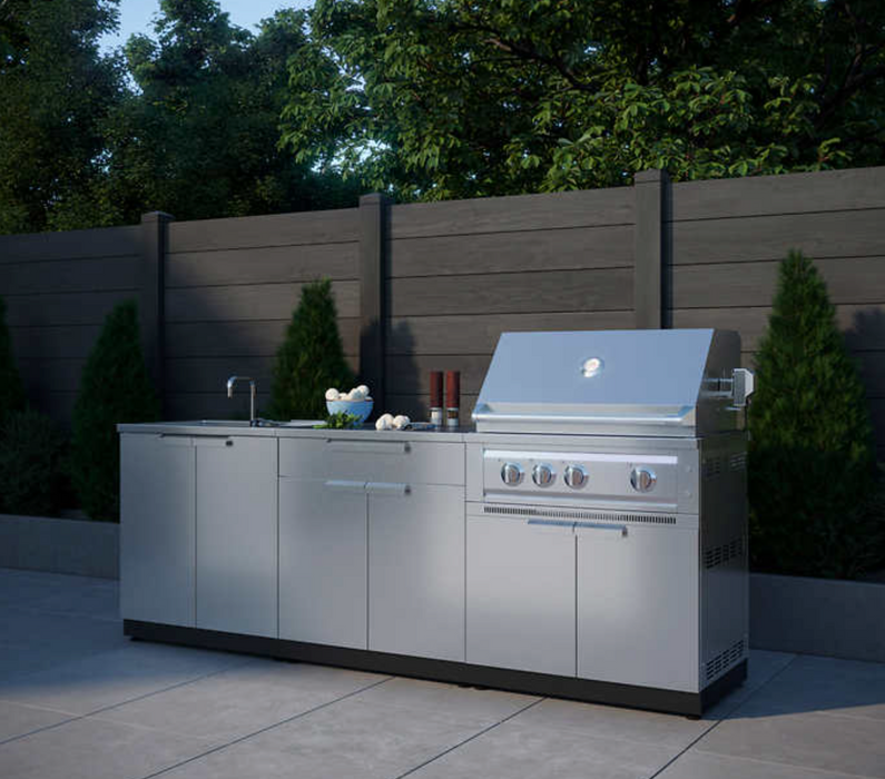 Outdoor Kitchen 5-piece Classic Stainless Steel with Drop-In Stainless Steel Platinum Grill outdoor funiture New Age Outdoor Kitchen Stainless Steel 3 Piece Cabinet Set + Grill - Stainless Steel Top LPG 33''