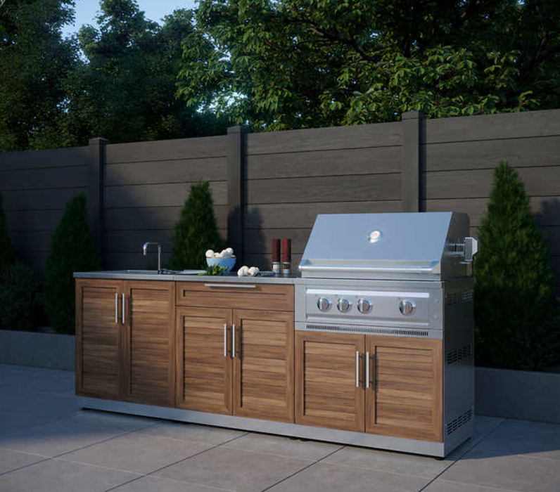 Outdoor Kitchen 5-piece Grove Stainless Steel with Drop-In Stainless Steel Platinum Grill outdoor funiture New Age Outdoor Kitchen Stainless Steel 3 Piece Cabinet Set + Grill - Stainless Steel Top LPG 33''
