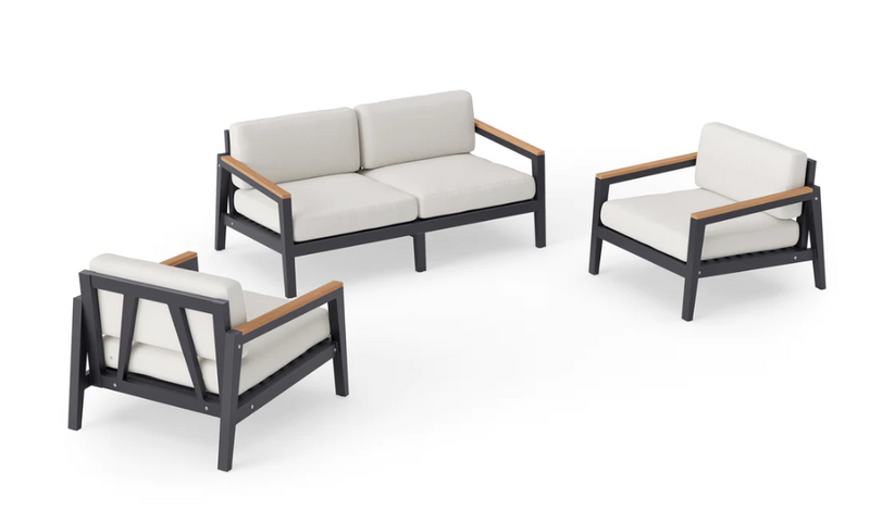 Rhodes 4 Seater Chat Set Outdoor Sofas New Age Canvas Natural Aluminum 