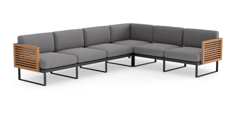 Monterey 6 Seater Sectional Outdoor Sofas New Age Cast Slate Aluminum Teak 