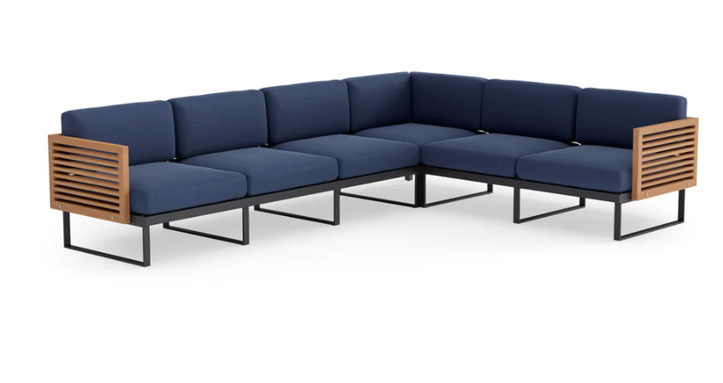 Monterey 6 Seater Sectional Outdoor Sofas New Age Spectrum Indigo Aluminum Teak 