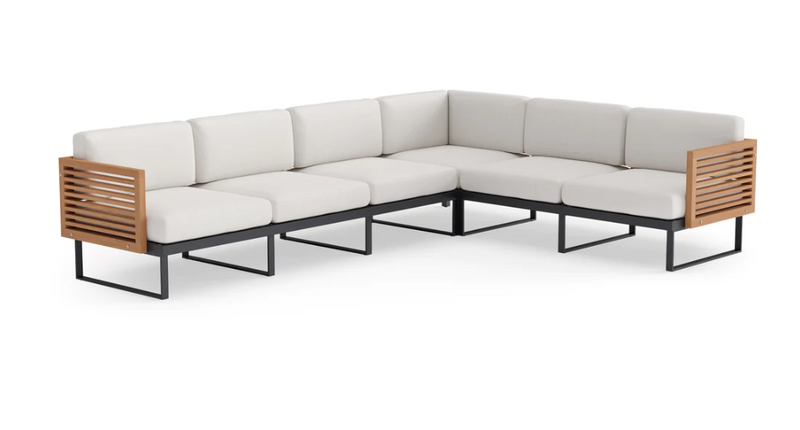 Monterey 6 Seater Sectional Outdoor Sofas New Age Canvas Natural Aluminum Teak 