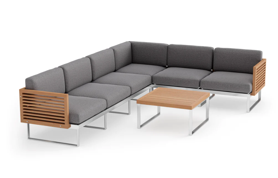 Monterey 6 Seater Sectional with Coffee Table Outdoor Sofas New Age Cast Slate Stainless Steel Teak 
