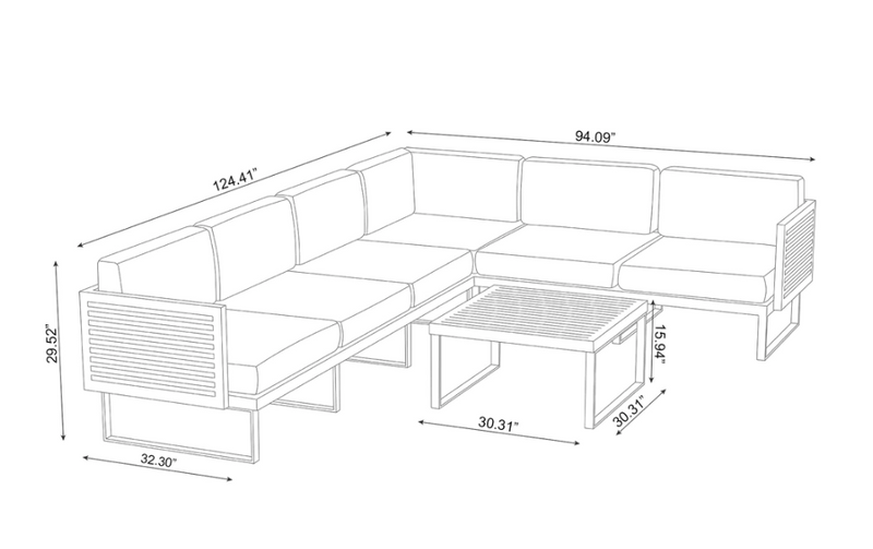Monterey 6 Seater Sectional with Coffee Table Outdoor Sofas New Age   