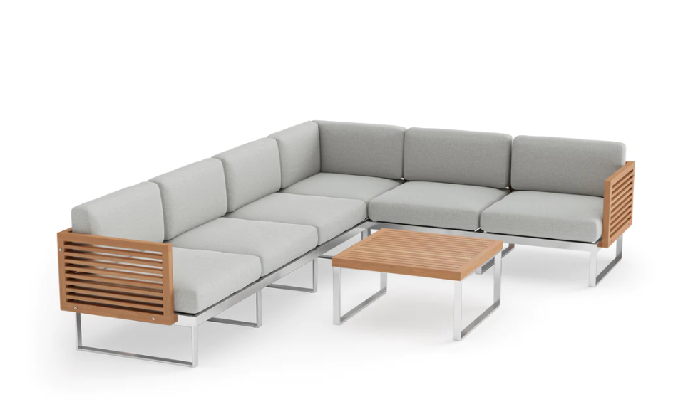 Monterey 6 Seater Sectional with Coffee Table Outdoor Sofas New Age Cast Silver Stainless Steel Teak 