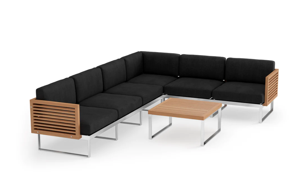 Monterey 6 Seater Sectional with Coffee Table Outdoor Sofas New Age Loft Charcoal Stainless Steel Teak 