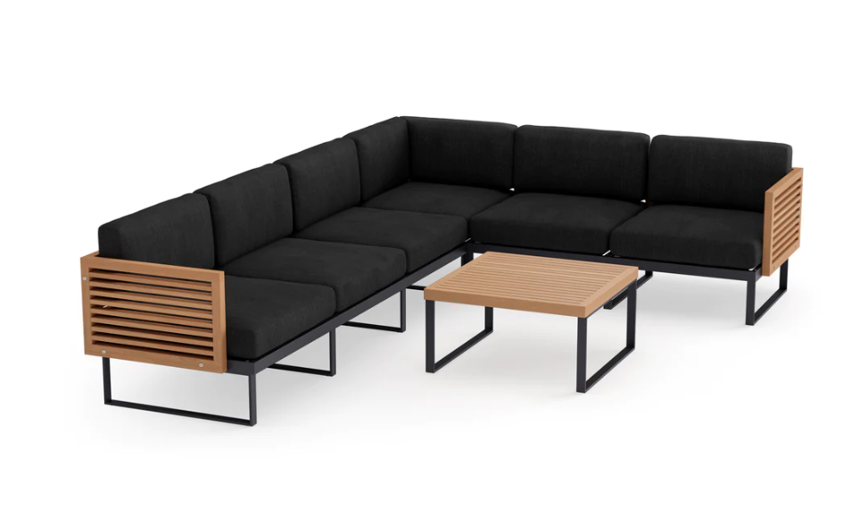 Monterey 6 Seater Sectional with Coffee Table Outdoor Sofas New Age Loft Charcoal Aluminum Teak 