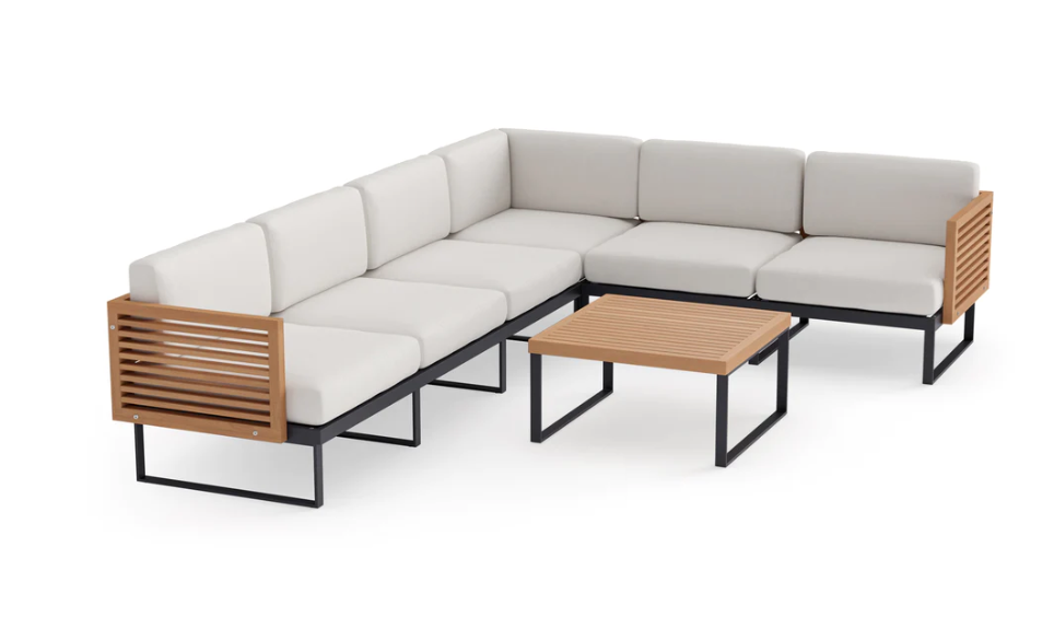 Monterey 6 Seater Sectional with Coffee Table Outdoor Sofas New Age Canvas Natural Aluminum Teak 