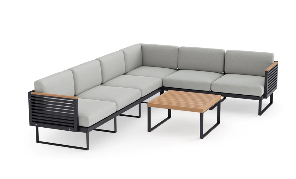 Monterey 6 Seater Sectional with Coffee Table Outdoor Sofas New Age Cast Silver Aluminum 