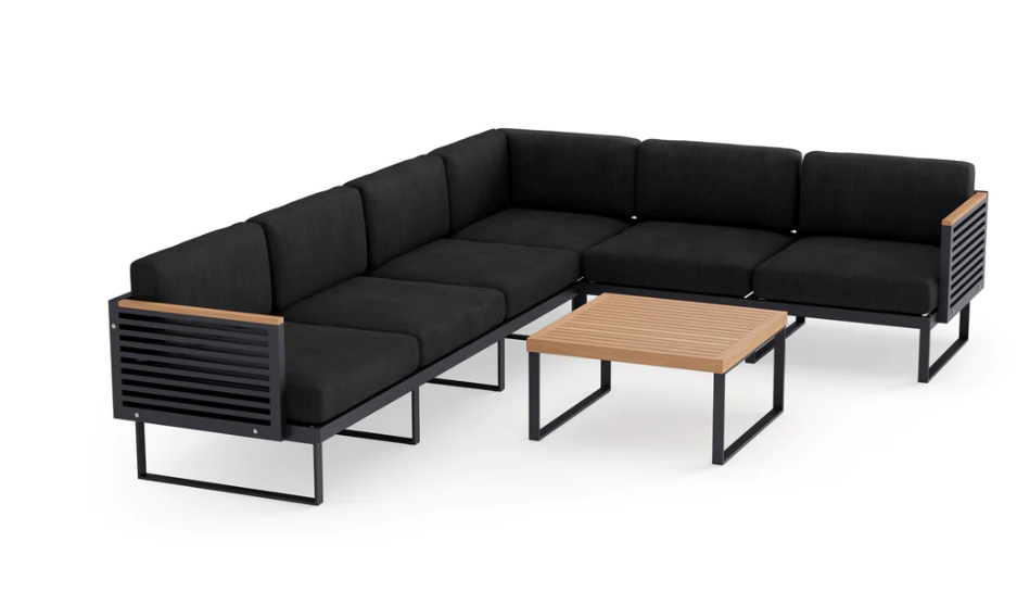 Monterey 6 Seater Sectional with Coffee Table Outdoor Sofas New Age Loft Charcoal Aluminum 