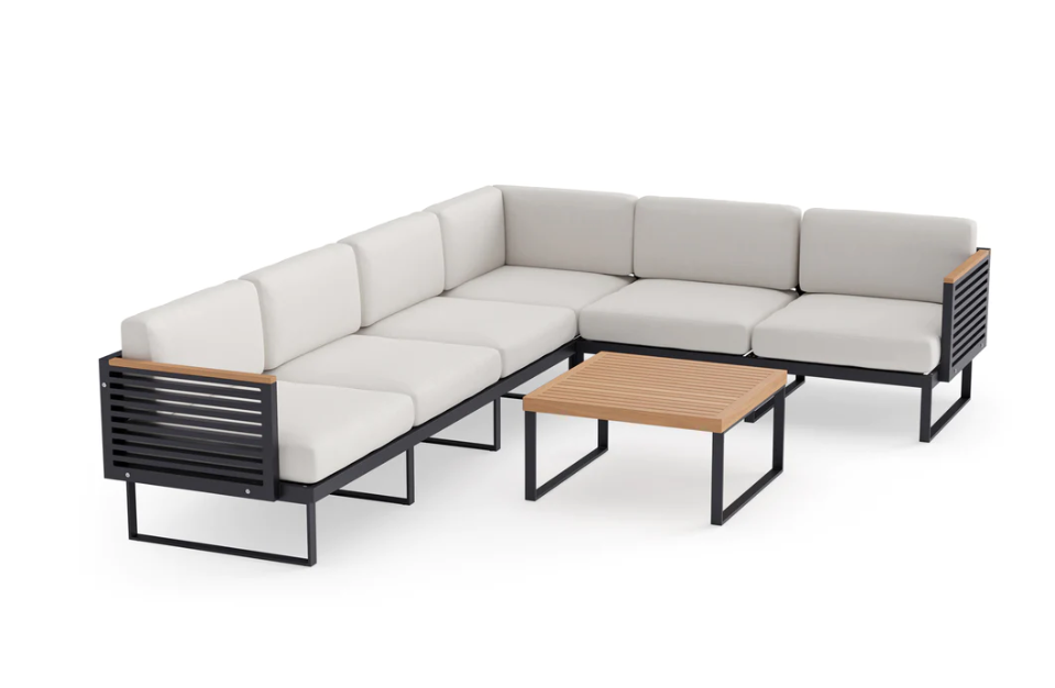 Monterey 6 Seater Sectional with Coffee Table Outdoor Sofas New Age Canvas Natural Aluminum 