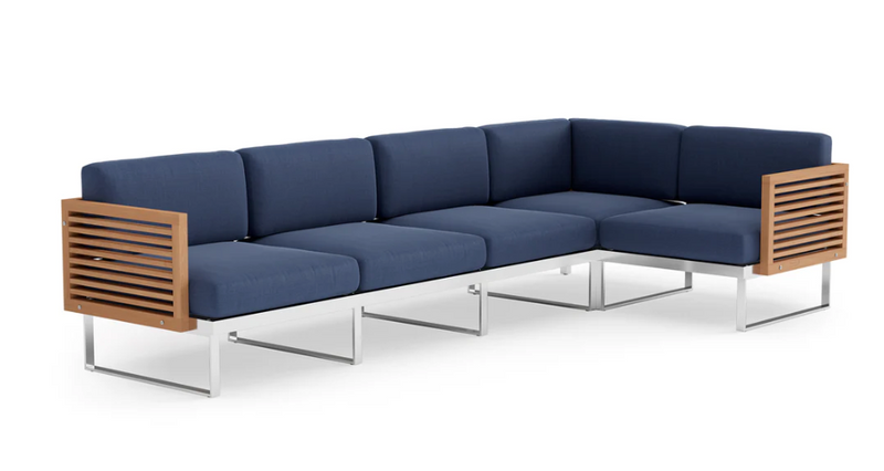 Monterey 5 Seater Sectional Outdoor Sofas New Age Spectrum Indigo Stainless Steel Teak 