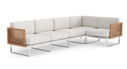 Monterey 5 Seater Sectional Outdoor Sofas New Age Canvas Natural Stainless Steel Teak 