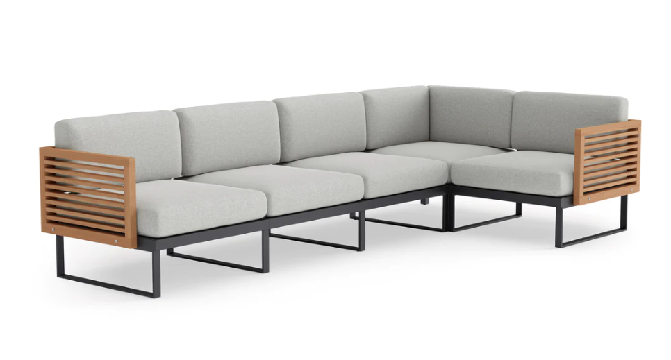 Monterey 5 Seater Sectional Outdoor Sofas New Age Cast Silver Aluminum Teak 