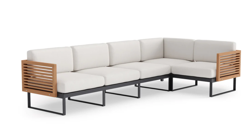 Monterey 5 Seater Sectional Outdoor Sofas New Age Canvas Natural Aluminum Teak 