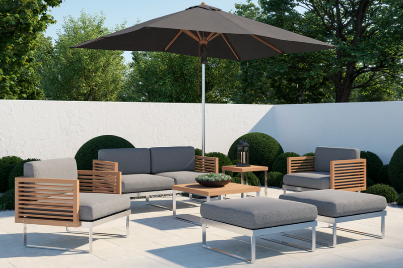 Monterey 8 Piece Chat Set with wide Sofa and Umbrella Outdoor Sofas New Age   