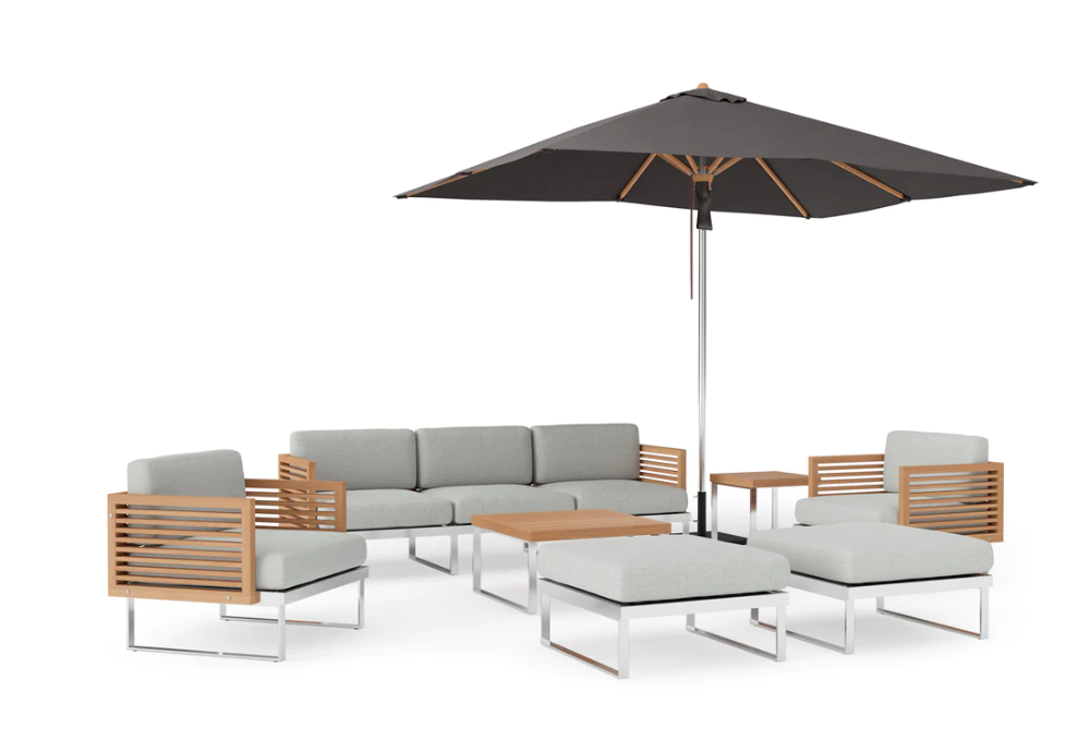 Monterey 8 Piece Chat Set with wide Sofa and Umbrella Outdoor Sofas New Age   