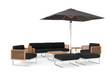 Monterey 8 Piece Chat Set with wide Sofa and Umbrella Outdoor Sofas New Age Loft Charcoal Stainless Steel Teak 