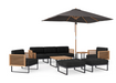Monterey 8 Piece Chat Set with wide Sofa and Umbrella Outdoor Sofas New Age Loft Charcoal Aluminum Teak 