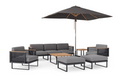 Monterey 8 Piece Chat Set with wide Sofa and Umbrella Outdoor Sofas New Age Cast Slate Aluminum 
