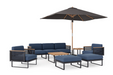 Monterey 8 Piece Chat Set with wide Sofa and Umbrella Outdoor Sofas New Age Spectrum Indigo Aluminum 
