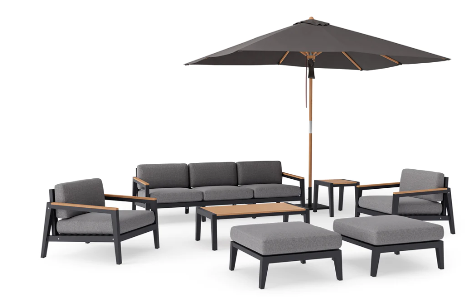 Rhodes 8 Piece Chat Set with 3-Seater Sofa and Umbrella Outdoor Sofas New Age Cast Slate Aluminum 