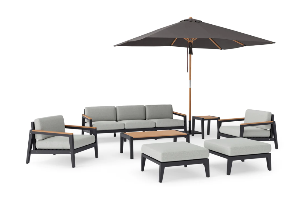Rhodes 8 Piece Chat Set with 3-Seater Sofa and Umbrella Outdoor Sofas New Age Cast Silver Aluminum 