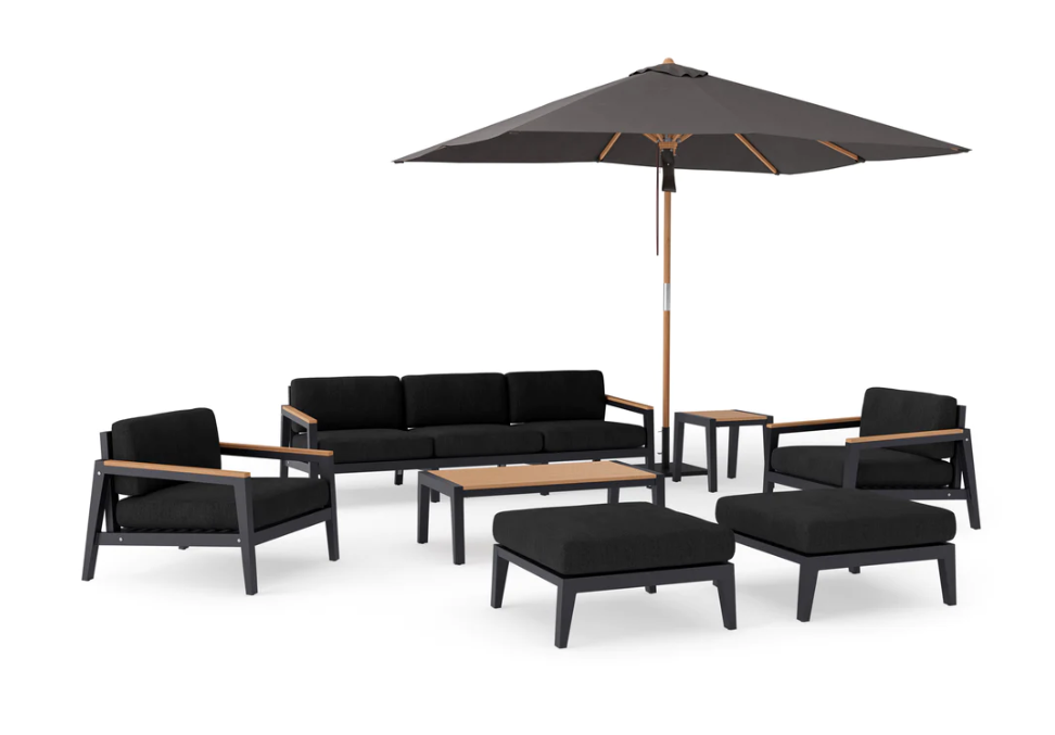 Rhodes 8 Piece Chat Set with 3-Seater Sofa and Umbrella Outdoor Sofas New Age Loft Charcoal Aluminum 