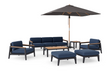 Rhodes 8 Piece Chat Set with 3-Seater Sofa and Umbrella Outdoor Sofas New Age Spectrum Indigo Aluminum 