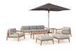 Rhodes 8 Piece Chat Set with 3-Seater Sofa and Umbrella Outdoor Sofas New Age Cast Silver Teak 