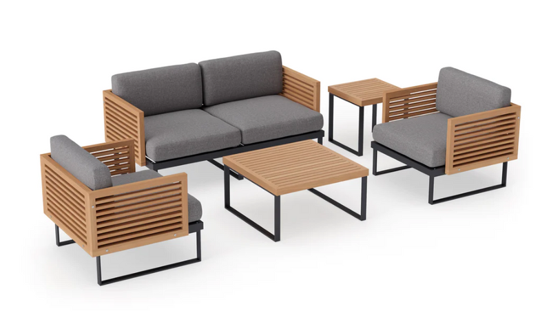 Monterey 4 Seater Chat Set with Coffee Table and Side Table Outdoor Sofas New Age Cast Slate Aluminum Teak 