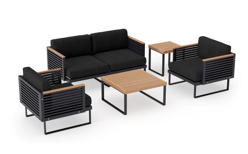 Monterey 4 Seater Chat Set with Coffee Table and Side Table Outdoor Sofas New Age Loft Charcoal Aluminum 