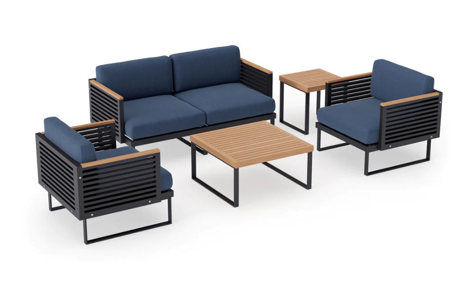 Monterey 4 Seater Chat Set with Coffee Table and Side Table Outdoor Sofas New Age Spectrum Indigo Aluminum 