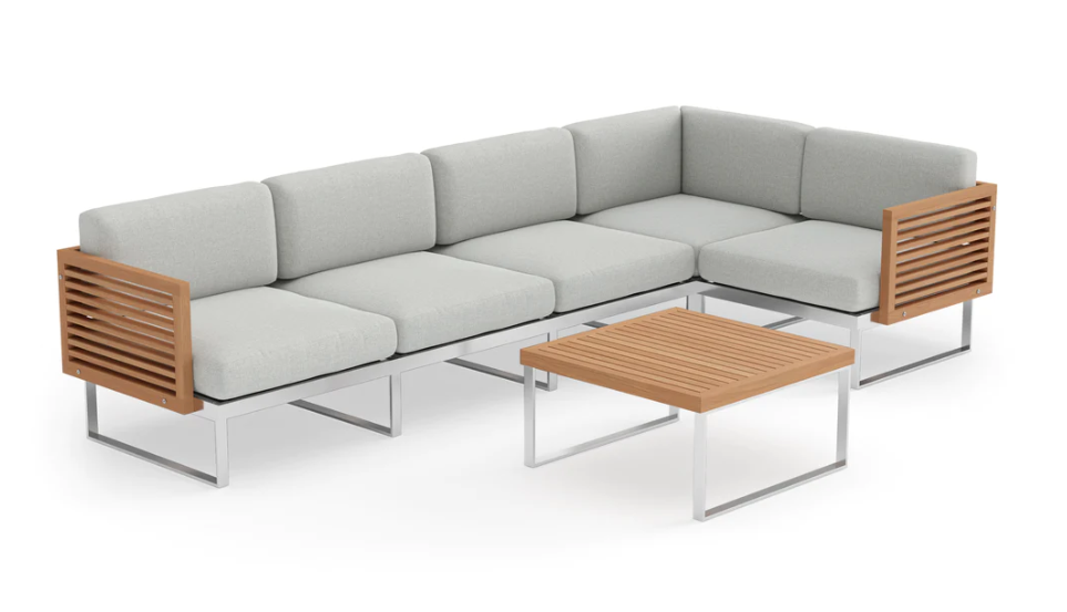 Monterey 5 Seater Sectional with Coffee Table Outdoor Sofas New Age Cast Silver Stainless Steel Teak 