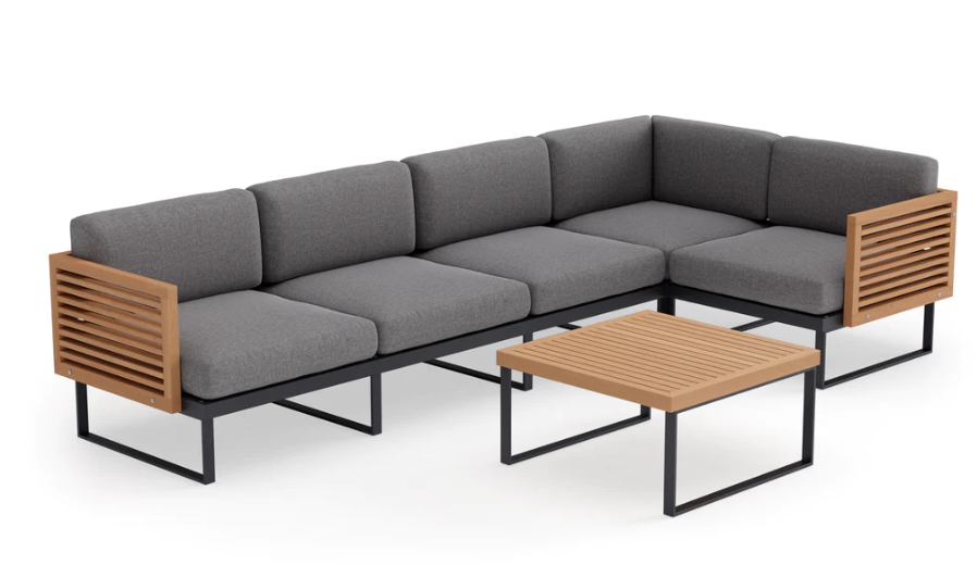 Monterey 5 Seater Sectional with Coffee Table Outdoor Sofas New Age Cast Slate Aluminum Teak 