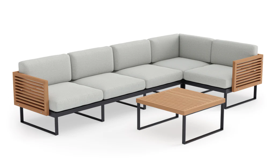 Monterey 5 Seater Sectional with Coffee Table Outdoor Sofas New Age Cast Silver Aluminum Teak 