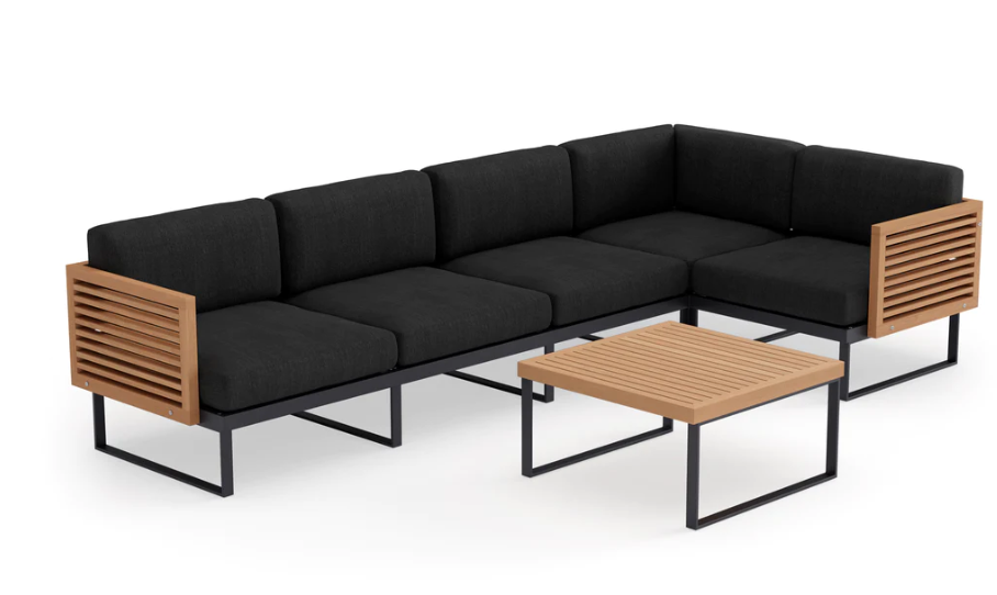 Monterey 5 Seater Sectional with Coffee Table Outdoor Sofas New Age Loft Charcoal Aluminum Teak 