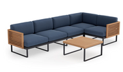 Monterey 5 Seater Sectional with Coffee Table Outdoor Sofas New Age Spectrum Indigo Aluminum Teak 