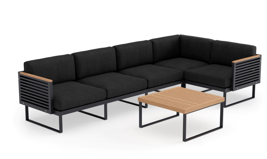 Monterey 5 Seater Sectional with Coffee Table Outdoor Sofas New Age Loft Charcoal Aluminum 