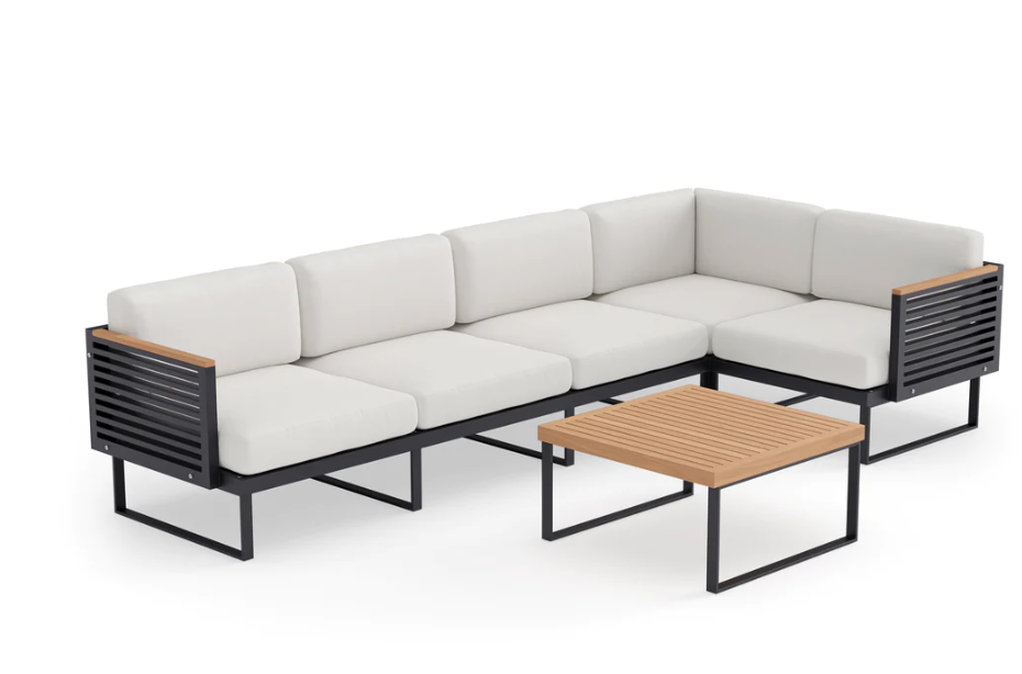 Monterey 5 Seater Sectional with Coffee Table Outdoor Sofas New Age Canvas Natural Aluminum 