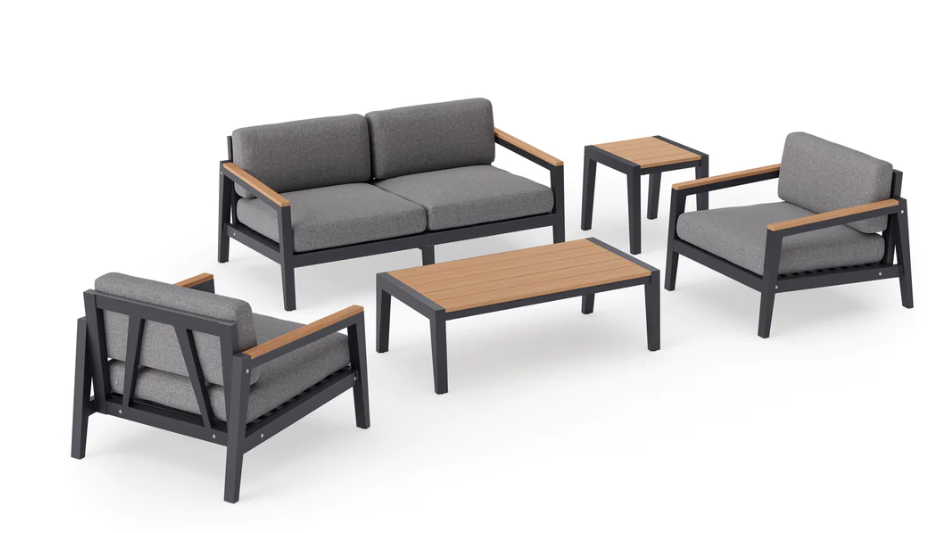 Rhodes 4 Seater Chat Set with Coffee Table & Side Table Outdoor Sofas New Age Cast Slate Aluminum 