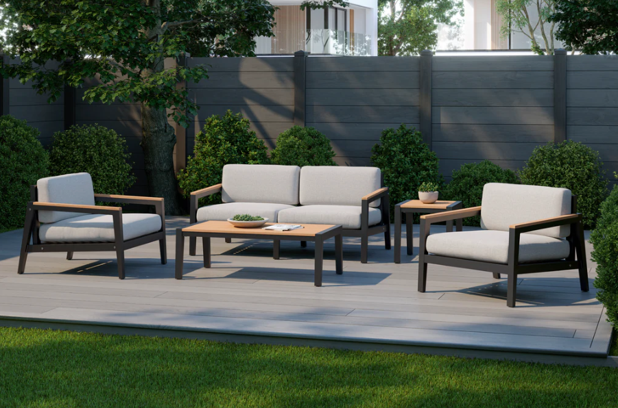 Rhodes 4 Seater Chat Set with Coffee Table & Side Table Outdoor Sofas New Age   