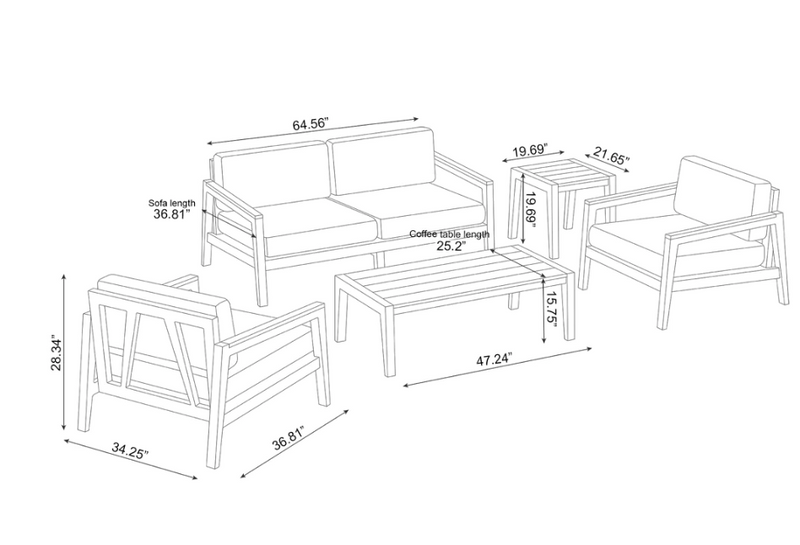Rhodes 4 Seater Chat Set with Coffee Table & Side Table Outdoor Sofas New Age   