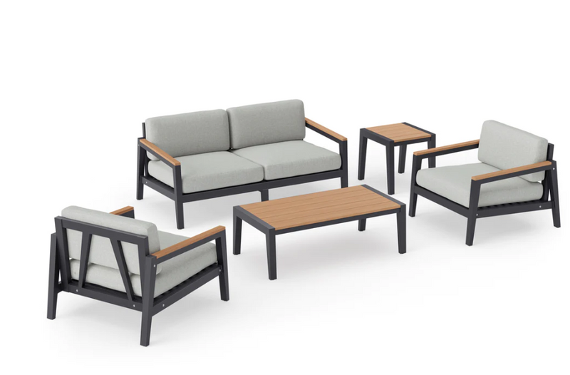 Rhodes 4 Seater Chat Set with Coffee Table & Side Table Outdoor Sofas New Age Cast Silver Aluminum 