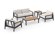 Rhodes 4 Seater Chat Set with Coffee Table & Side Table Outdoor Sofas New Age Canvas Natural Aluminum 