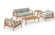 Rhodes 4 Seater Chat Set with Coffee Table & Side Table Outdoor Sofas New Age Cast Silver Teak 
